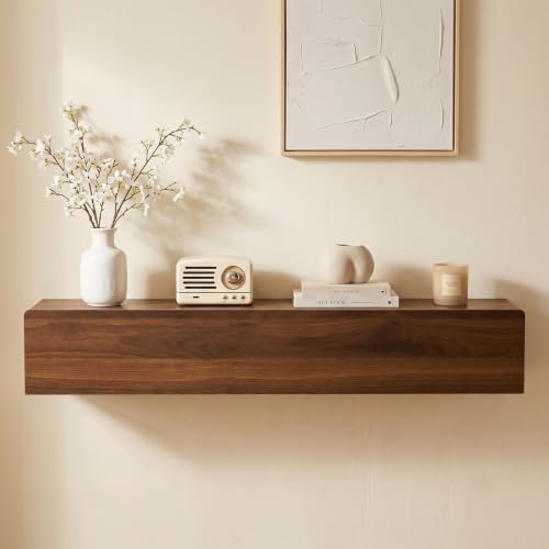31.5'' Floating Console Table, Solid Wood Wall Mounted Entryway Table with Storage, Narrow Modern Hallway Table for Entryway & Front Hall - Walnut