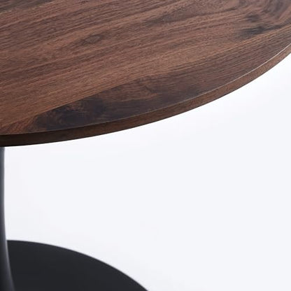 31.5 Inch Round Tulip Dining Table, Dark Walnut MDF Top with Black Pedestal Base, Mid-Century Modern Kitchen Table for 2, Apartment and Breakfast Nook - color: Black and Dark Walnut