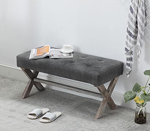 chairus PU Leather Upholstered Entryway Bench, 36 inch Bedroom Bench Seat with X-Shaped Wood Legs for Living Room, Foyer or Hallway - Gray - color: Pu, Grey