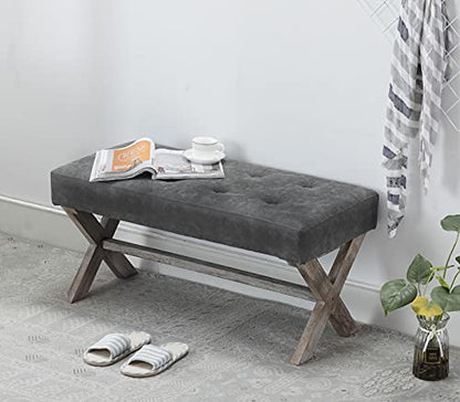 chairus PU Leather Upholstered Entryway Bench, 36 inch Bedroom Bench Seat with X-Shaped Wood Legs for Living Room, Foyer or Hallway - Gray - color: Pu, Grey