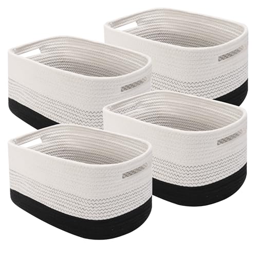 4 Pack Woven Storage Baskets for Organizing - Cotton Rope Baskets for Closet, Toys, Books, Towels, Durable Storage Bins for Shelves, Living Room, Bedroom, 12.7''Lx9''Wx7.8''H (Black, 12.7") - color: Black, size: 12.7"
