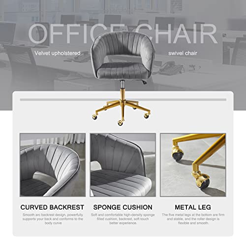 Velvet Office Desk Chair, Grey, Adjustable Swivel Wheels, Ergonomic Design for Home Office, Bedroom, Study - color: Grey