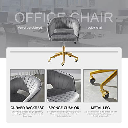 Velvet Office Desk Chair, Grey, Adjustable Swivel Wheels, Ergonomic Design for Home Office, Bedroom, Study - color: Grey