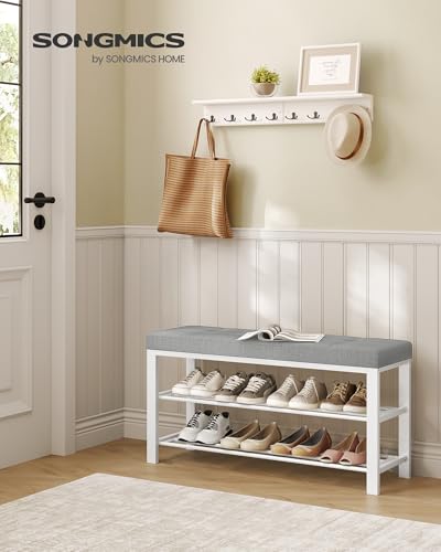 SONGMICS Shoe Bench, Storage Bench, Entryway Bench with Cushion | Shoe Shelf with Seat, Space-Saving, Modern Style, 39.4"W, Dove Gray and Cloud White ULBS579W01 - color: Dove Gray + Cloud White, size: 39.4"W
