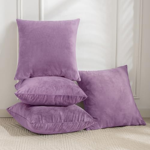 JELLYMONI Gradation Velvet Throw Pillow Covers Set of 4, Lavender, 16 x 16 Inch - color: Lavender, size: 16" x 16" (Pack of 4)