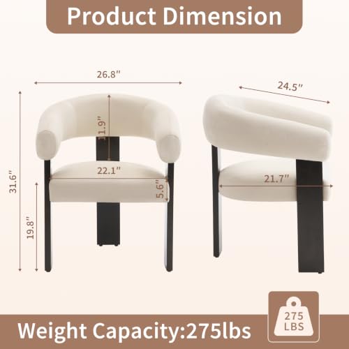 Modern Accent Chair, Barrel Armchair, U-Shaped Backrest, White | Barrel Accent Chair, Upholstered Arm Chair, Ergonomic Curved Back, Soft Chenille, Solid Wood Legs, Living Room, Bedroom - color: White
