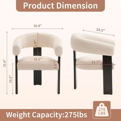 Modern Accent Chair, Barrel Armchair, U-Shaped Backrest, White | Barrel Accent Chair, Upholstered Arm Chair, Ergonomic Curved Back, Soft Chenille, Solid Wood Legs, Living Room, Bedroom - color: White