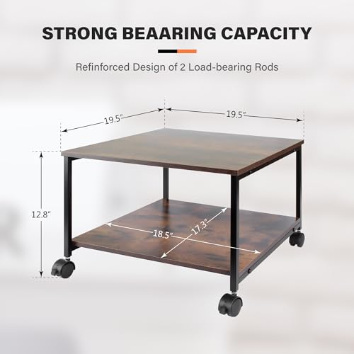 EMERIT Printer Stand,19.5''x19.5''x12.8'' 2 Tier Large Printer Laser Table Heavy Duty Rolling Printer Cart with Wheels for Home Office -100 LBS Each Tier - color: Wood, size: 2-Tier