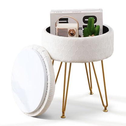 Cpintltr Velvet Storage Ottoman Round Footrest Stool Multifunctional Upholstered Ottoman Modern Accent Vanity Stools Tray Top Coffee Table Suitable for Living Room Bedroom Entryway Cream - color: Cream