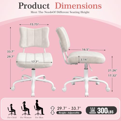 Homkdom Velvet Vanity Chair with Bow Backrest & Height Adjustable,Bedroom | Armless,360 Swivel,Silent Casters for Dressing Room & Living Room, Home Office,Make up,Reading,Beige - color: Beige