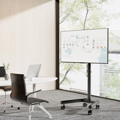 Tool-Free 180° Rotation Rolling TV Stand for 13-50" TV up to 55lbs | 1.8mm Steel, 6 Height Options 42.5-50.4", Tilt -10°, 180° Rotation, Lockable Wheels, Max Vesa 200x200mm, for Bedroom Outdoor