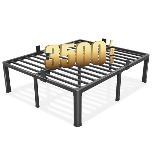 18 inch Queen Bed Frame with Round Corner Legs Mattress Slide Stopper,3500 lbs Heavy Duty Metal Platform,Steel Slats Support,No Box Spring Needed,Easy Assembly,Noise Free - size: Queen, style: 18 inch