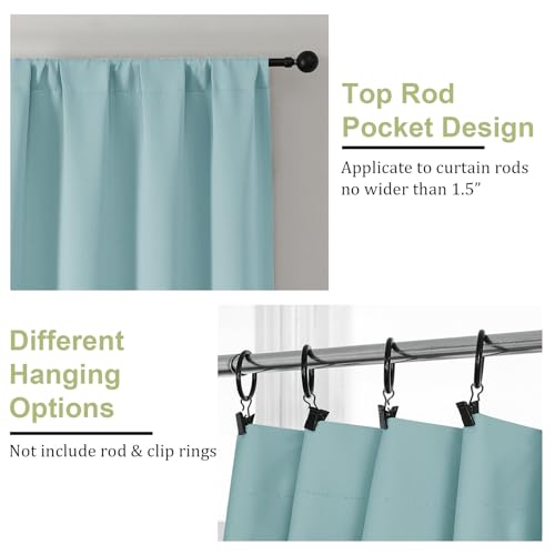 Sally Aqua Blackout Curtains for Bedroom 63 Inch Length 2 Panels, Solid Thermal Insulated Energy Saving Rod Pocket Window Treatment Drapes, W40 x L63 Inch, Aqua - color: Aqua, size: 40"W x 63"L (Pack of 2)