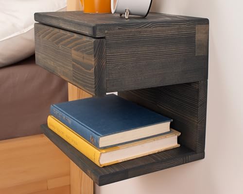 Floating Nightstand Side Accent or End Table with Storage Drawer, Wood Bedside Shelf, Handmade Floating Table (Nairobi) - color: Nairobi