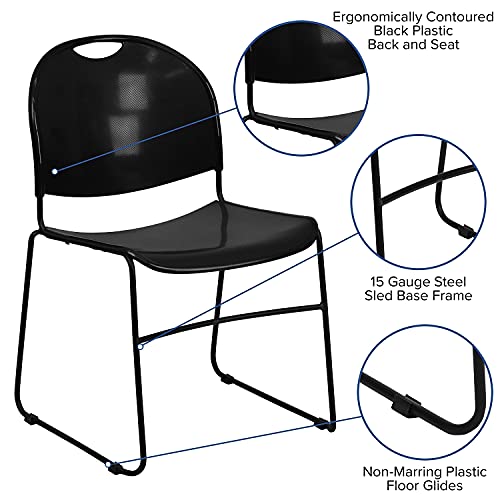 Flash Furniture Hercules Series Ultra-Compact Plastic Stacking Event/Waiting Room Chairs, Ergonomic Lobby Chairs with Contoured Seats, Set of 5, Black - color: Black Plastic/Black Frame, size: set of 5
