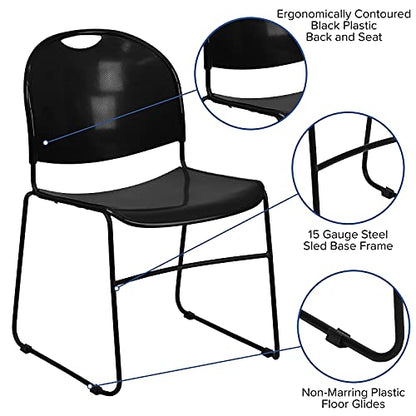 Flash Furniture Hercules Series Ultra-Compact Plastic Stacking Event/Waiting Room Chairs, Ergonomic Lobby Chairs with Contoured Seats, Set of 5, Black - color: Black Plastic/Black Frame, size: set of 5