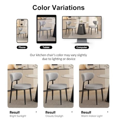 Dining Chairs Set of 6, Modern Upholstered Fabric Dining Chairs | Thick Padded Seat, Textured Fabric, Curved Back, Metal Frame, Dining Room, Kitchen, Breakfast Nook, Restaurant, Soft Gray - color: Soft Gray, size: Set of 6