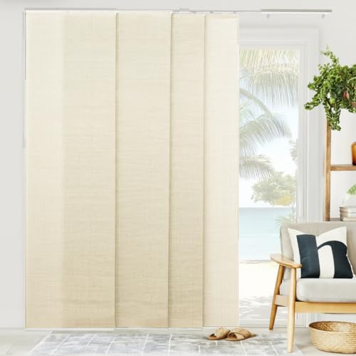 CHICOLOGY Panel Track Blinds, Beige Weave, 86"x96", Cordless, Sliding Door | 4 Fabric Panels, Fits 46–86″ Wide, Wall/Ceiling Mount, Room Divider Ready, Height Trimmable, Child & Pet Safe - color: Woven Beige