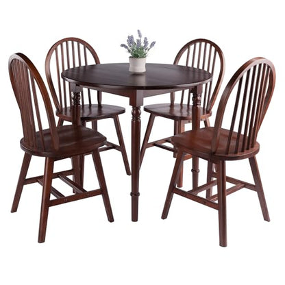 Winsome Sorella 5-pc Set Round Drop Leaf Table, Walnut - color: Walnut, size: Table + 4 Chairs