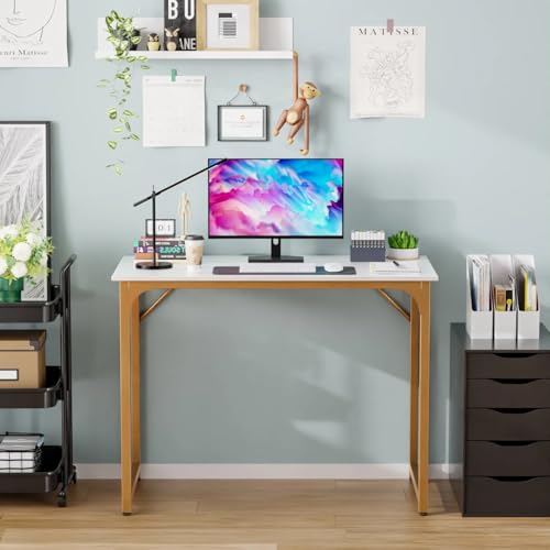 40 inches Computer Desk, Modern Writing Desk, Simple Study Table, Industrial Office Desk, Sturdy Laptop Table for Home Office - color: Gold, size: 40 inch