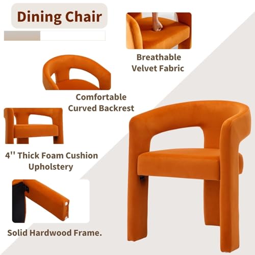 HNY Modern Velvet Barrel Single Dining Chair, Orange | Upholstered Accent Armchair With Wide Seat Stylish Design For Living Room Bedroom Vanity And Small Spaces - color: Orange Velvet