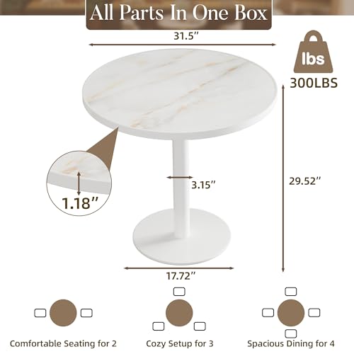 31.5'' Tulip Table, Round Dining Table with Glossy Sintered Stone Tabletop | White Aluminum Alloy Edge & Pedestal, Small Bistro Table for Dining Room/Café/Small Spaces/Restaurant (Crystal Onyx) - color: Crystal Onyx (White Edge), size: Round