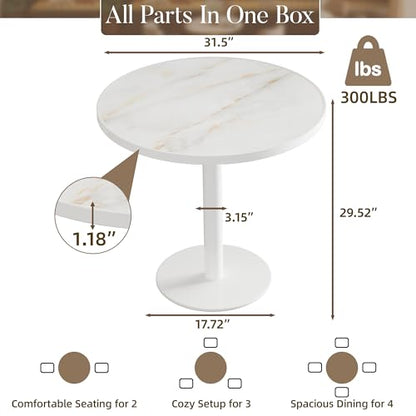 31.5'' Tulip Table, Round Dining Table with Glossy Sintered Stone Tabletop | White Aluminum Alloy Edge & Pedestal, Small Bistro Table for Dining Room/Café/Small Spaces/Restaurant (Crystal Onyx) - color: Crystal Onyx (White Edge), size: Round