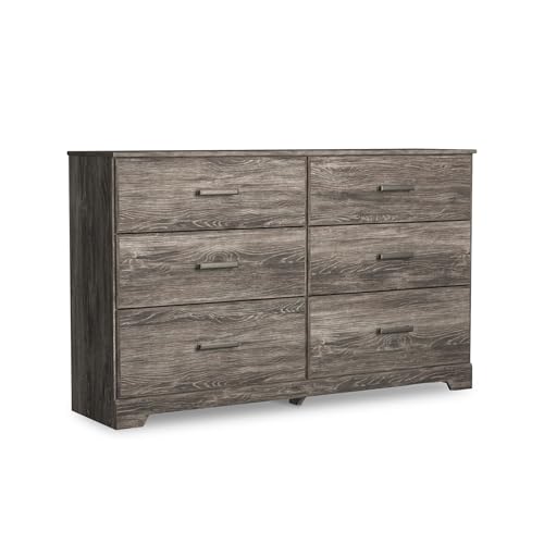 Signature Design by Ashley Ralinksi 6-Drawer Rustic Gray Double Dresser | Engineered wood and decorative laminate, Rustic warm gray finish, ASTM F 2057 certified, Estimated 5-minute assembly - color: Grayish Brown, style: 6 Drawer Dresser