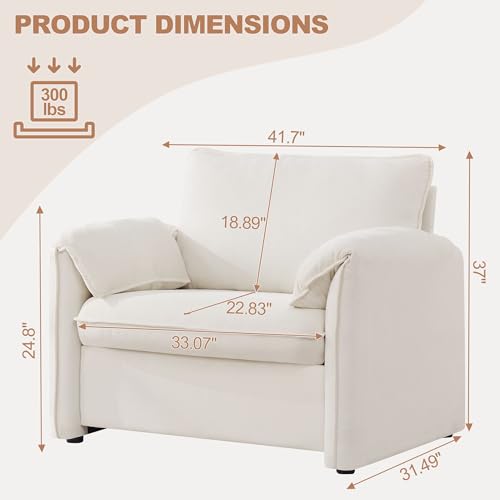 Oversized Accent Chair for Living Room, Large Modern Armchair with Deep Seat, Mid-Century Comfy Reading Chair with Padded Arms, Chenille Single Sofa Chairs for Bedroom, Beige, Oversized, 1PC - color: Beige, size: Oversized