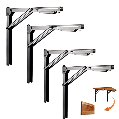 24 inch Black Sturdy Folding Shelf Brackets, Heavy Duty Adjustable Steel Wall Mounted Collapsible Shelf Bracket, Max Load 550lb - style: 4 PACK