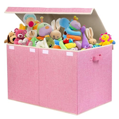 122L Large Toy Box Chest Storage with Lid, Collapsible Kids Toy Storage | Toy Chest with with Removable Divider for Kids, Boys, Girls, Nursery, Living Room, Bedroom, 26"x17" x17" (Linen Pink) - color: Extra Large Pink