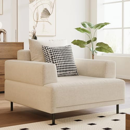 Modern Fabric Accent Chair, Mid-Century Single Cloud Armchair | Wide Armrest 1-Seater Deep Seat Sofa with Low Back,Metal Legs,Upholstered Cushion for Reading, Ideal for Living Room,Bedroom - size: 40.55inch-Armchair