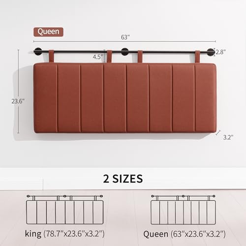 Queen Headboard Only,Wall Mounted Hanging Upholstered Bed Head Board | Modern Fluted Design of Fine Linen, Elegant Orange Headboard for Bedroom (Orange,Queen Size) - color: Linen/Orange, size: Queen