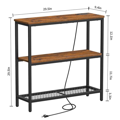 Snughome Console Table with Power Outlets, Entryway Table with Storage, Narrow Sofa Table with 3 Tier Shelves, 2 USB Ports, 2 Power Outlets, Hallway Table for Couch, Living Room, Entrance - color: Rustic Brown