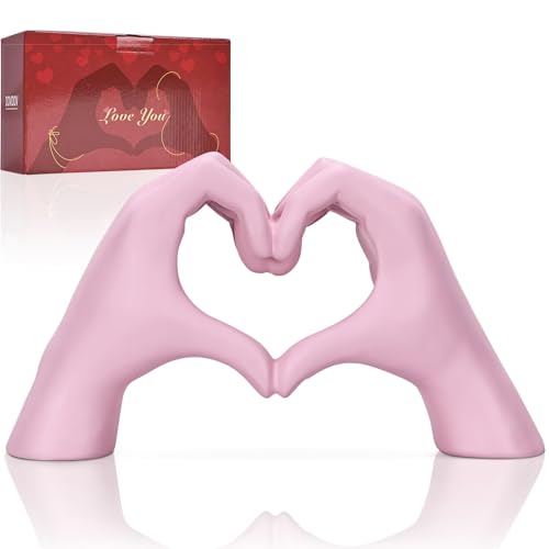 Heart Hand Sculpture, Pink Home Decor Aesthetics for Room Shelf Coffee Table Dining Table Centerpiece, Birthday Gift and Memorial Gift for Women, Girlfriend Girls Mom. - color: Pink