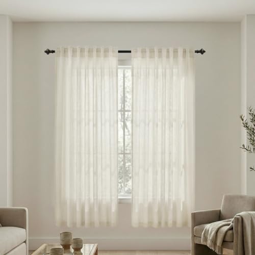 Mrs.Naturall Cream Linen Curtains 63 Inch Length, Lightweight Back Tab Boho Farmhouse Semi Sheer Light Filtering Curtain Drapes 63 Inches Long for Living Dining Room Bedroom, 2 Panel Set - color: Natural, size: 52"W x 63"L (Pack of 2)