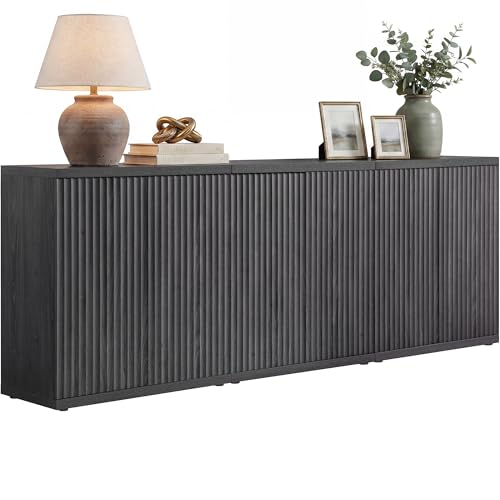 SICOTAS Buffet Cabinet with Storage Sideboard Cabinet with Doors & Shelves | Accent Sideboard Modern Credenza Fluted Storage Cabinet Mid Century Media Console for Living Room Kitchen Dining Hallway - color: Dark Grey Alder, size: 3 Pieces