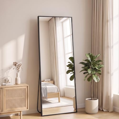 NEWBULIG Full Length Floor Mirror 56"x21", Body Standing Mirror | Wall Hanging or Leaning, Shatter-Proof Glass, Aluminum Alloy Frame with Stand, Home Decor Bedroom, Black - color: Black-rect, size: 56"L x 21"W
