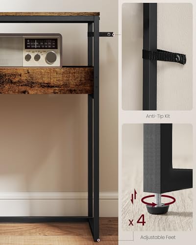 VASAGLE 39.4 Inches Console Table, Narrow Sofa Table, 2-Tier | Easy Assembly, Semi-Open Compartments, Entryway Table for Living Room, Bedroom, Rustic Brown and Ink Black ULNT091K01 - color: Rustic Brown + Ink Black, size: 9.4"D x 39.4"W x 31.5"H