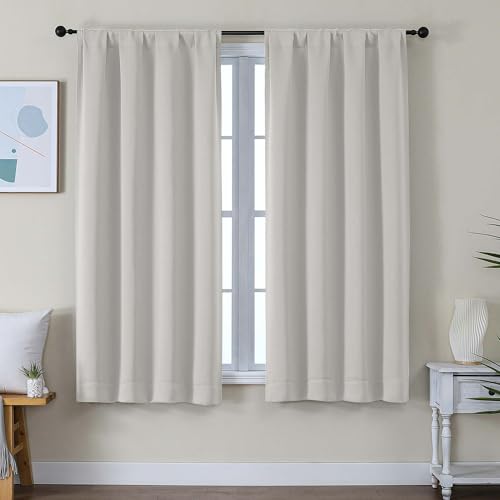 Simplebrand Ava Natural Blackout Curtains for Bedroom 63 Inch Length 2 Panels Set, Solid Thermal Insulated Energy Saving Rod Pocket Window Treatment Curtains Blackout Drapes, W40 x L63 Inch, Natural - color: Natural, size: 40"W x 63"L (Pack of 2)