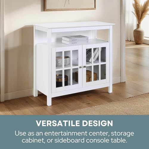 Convenience Concepts Big Sur Highboy TV Stand with Storage Cabinets and Shelves in White Finish - color: White