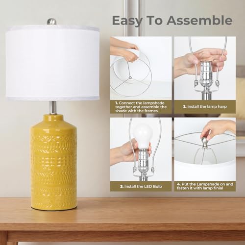 JUNNAI 25" Modern Bedside Ceramic Table Lamps for Living Room Mustard Yellow Nightstand 3-Way Dimmable Lamp Farmhouse Lamp for Bedroom Entryway Tabletop(Bulb Included) - color: Mustard Yellow
