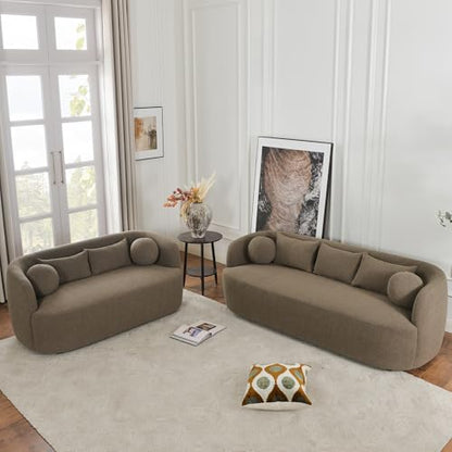KINWELL 68" Boucle Upholstered Loveseat with 4 Toss Pillows, Teddy Brown | No Assembly Deeper 2-Seater Sherpa Couch Settee Love Seat Sofa with 3 Height Options for Small Spaces Apartment Living Room - color: Teddy Brown, size: Loveseat