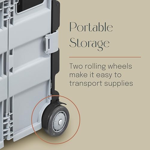 Folding Mobile Utility Cart, Canvas Organizer Bag, Blue/Grey | Durable plastic, 30 compartments, adjustable handle, 40 lb capacity, collapses to 3" thick, rolling wheels for easy transport - color: Blue/Grey