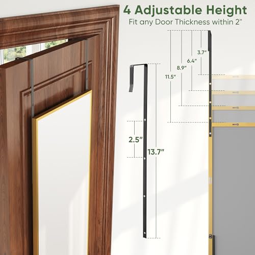 Suidia Full Length Mirror Over the Door&Wall Mounted, 48"x14" Door Mirror with Aluminum Alloy Frame, HD Shatterproof, No-Drill, Hanging Mirrors for Bedroom, Bathroom, Dorm, Closet, Rect, Gold - color: Gold, size: 48"L x 14"W, style: Rect
