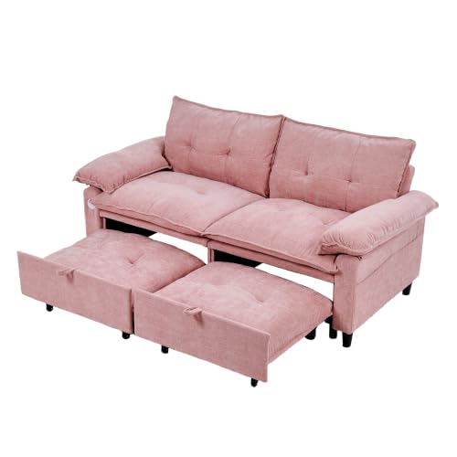 73" Plush Velvet Convertible Loveseat Sleeper Sofa Bed, Loveseat Convertible with Hidden Mattress, Sofa Bed Couch Simple Assembly for Small Apartment and Guest Space, Pink - color: Pink