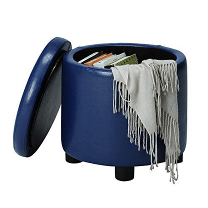 Designs4Comfort Round Accent Storage Ottoman with Reversible Tray Lid - color: Blue