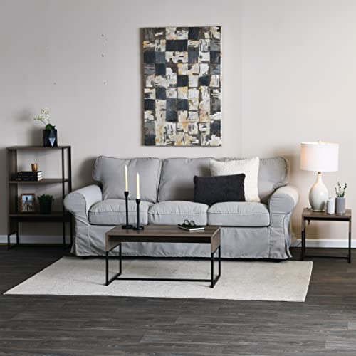 Household Essentials Ashwood Grain Coffee Table with Black Iron Base - color: Ashwood, style: Coffee Table