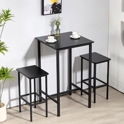 Finnhomy Bar Table, 23.6" Pub High Top, Square Bar Height, Counter Height Cocktail, Small Kitchen Set for 2, Breakfast for Kitchen, Living Room, Rustic Black - color: Rustic Black, size: Bar Table (No Stools)