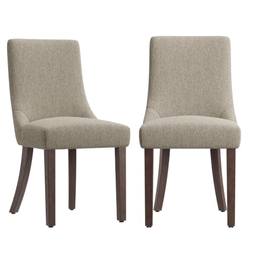 MALOL Wooden Dining Chairs Set of 2, Upholstered Kitchen & Dining Room Chairs with Solid Wood Legs Curved Backrest Farmhouse Accent Chair for Dining/Kitchen/Living Room, Camel - color: Camel, size: Set of 2